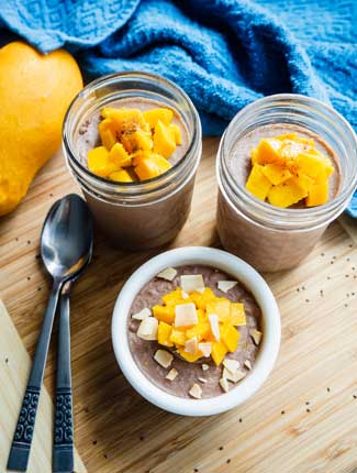 Chocolate Chia Pudding topped with Diced Mangoes