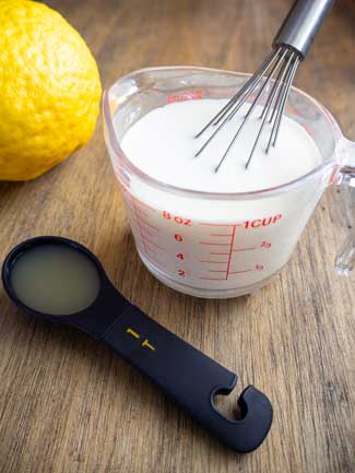 Buttermilk Ingredients -milk and lemon juice