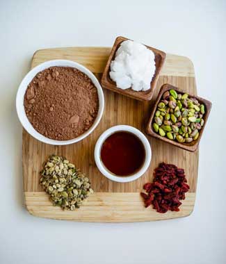 Ingredients-for-No Bake-Cacao-Rounds displayed on a cutting board